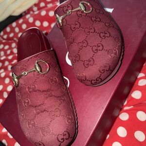 Gucci Maroon Monogram Slip-Ons
